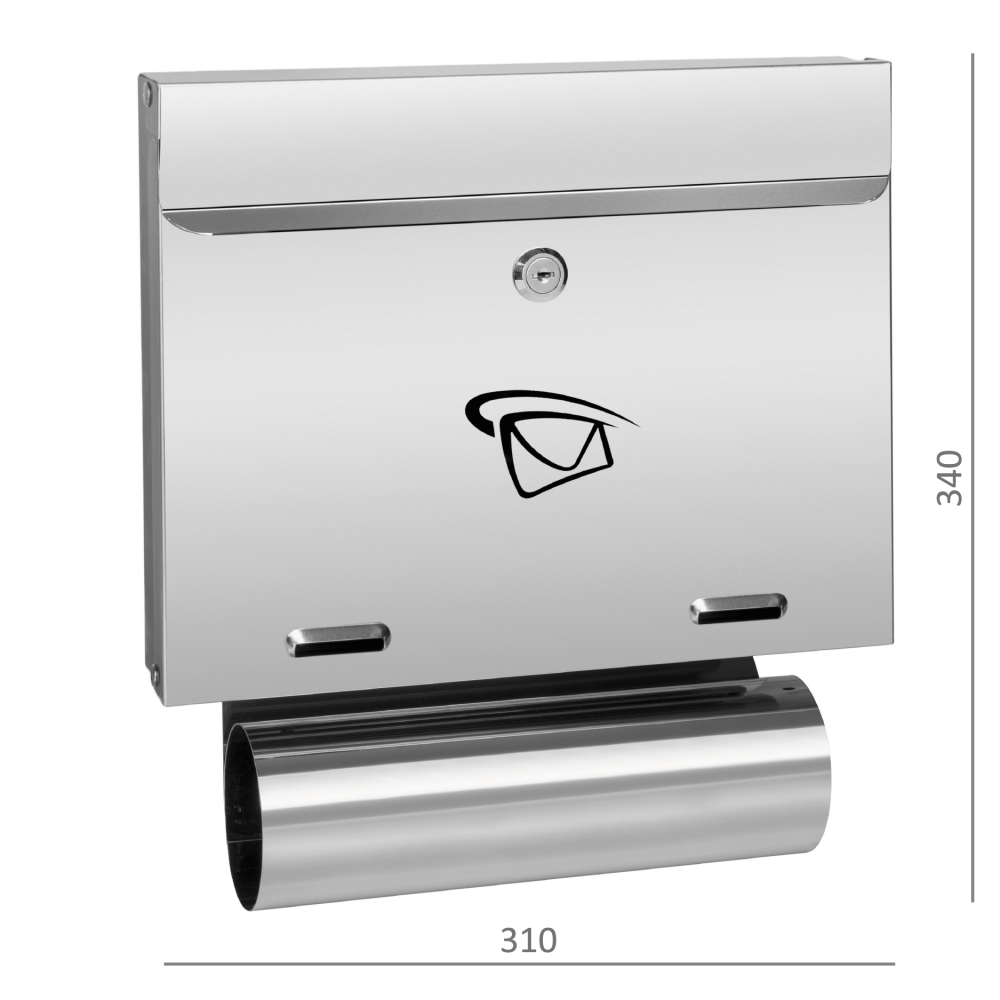 Poštovní schránka (340x310x60 mm), vhoz (20x305 mm) max. formát listu: A4, leštěná nerez /AISI304