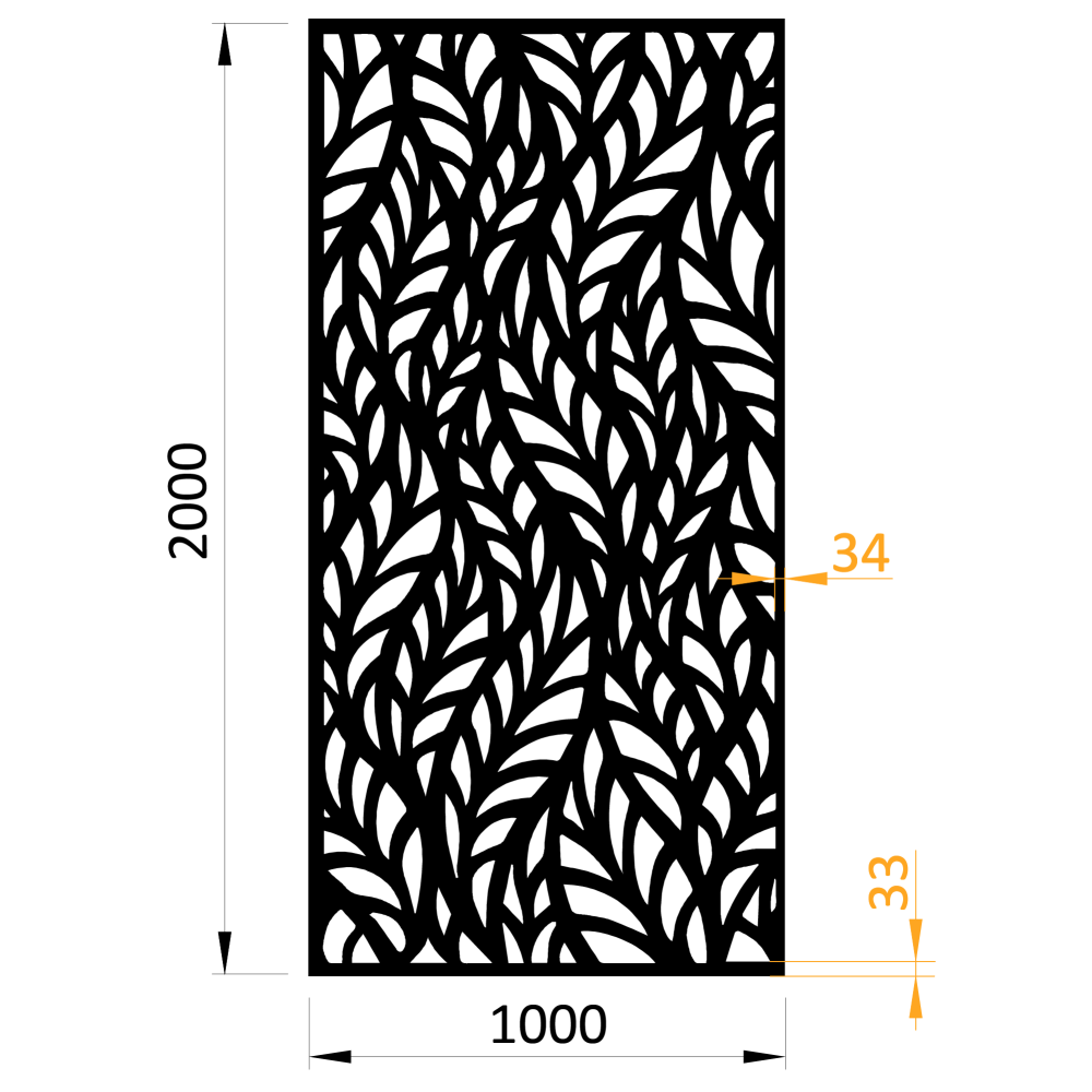 Designová kovová výplň, laserem vypálený vzor 1295, rozměr 1000x2000x2,5 mm, bez povrchové úpravy