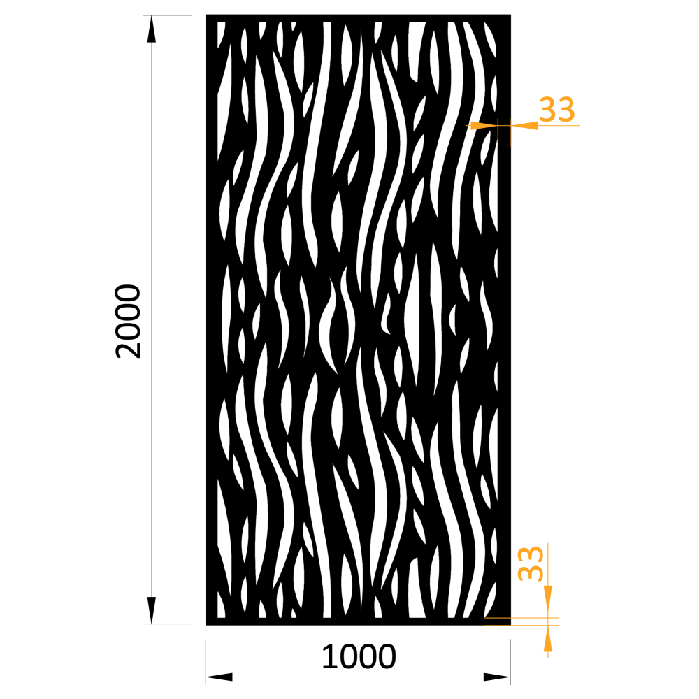 Designová kovová výplň, laserem vypálený vzor 1019, rozměr 1000x2000x2,5 mm, bez povrchové úpravy