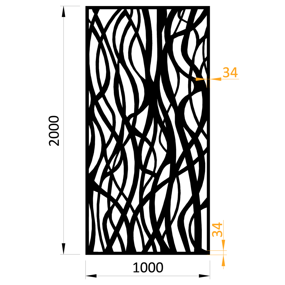 Designová kovová výplň, laserem vypálený vzor 1264, rozměr 1000x2000x2,5 mm, bez povrchové úpravy