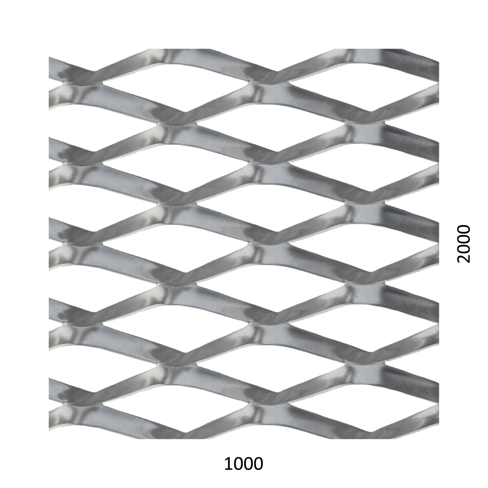 ťahokov Al, kosoštvorcové oko: 85x35mm, mostík: 11mm (1000x2000x1,5mm), orientácia oka: rozmer oka 85mm je rovnobežný s rozmerom tabule 1000mm