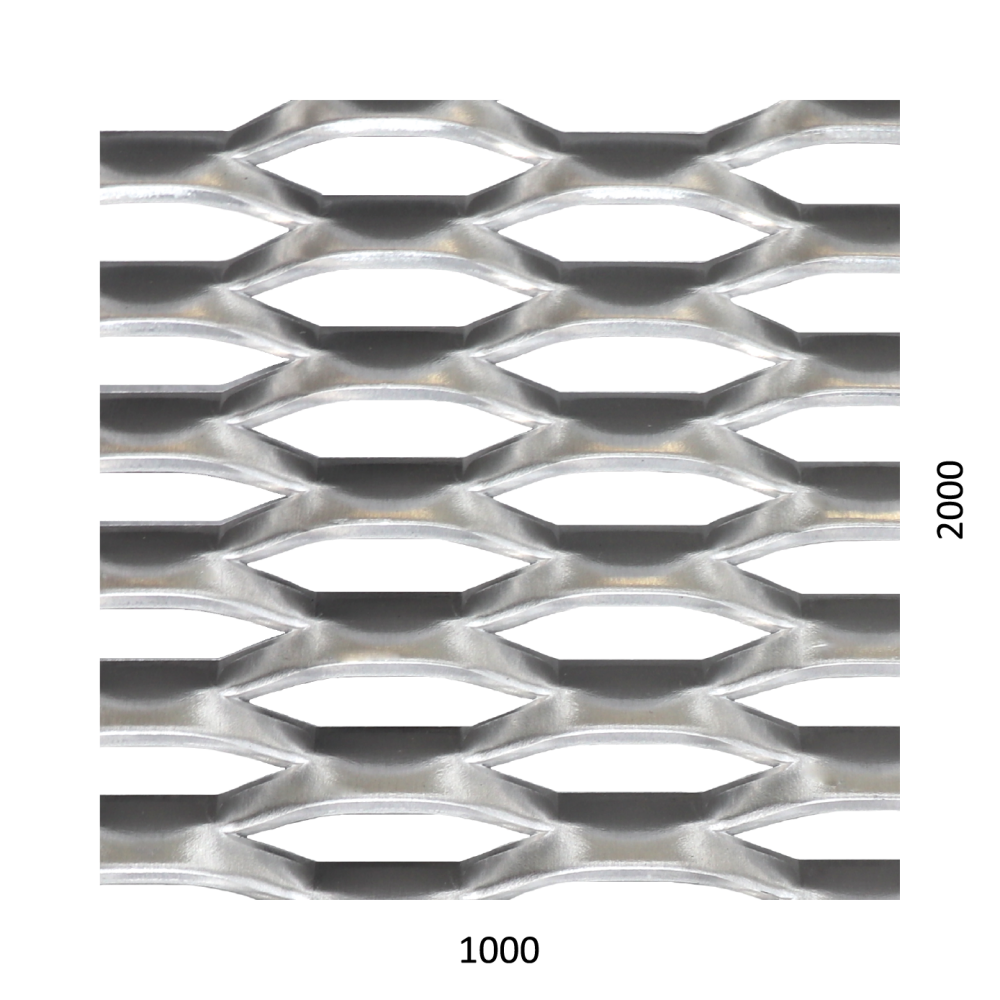 Tahokov AL, šestihranné oko, neválcované: 47x13 mm, můstek: 5 mm (1000x2000x2 mm), orientace oka: rozměr oka 47 mm je rovnoběžný s rozměrem tabule 1000 mm