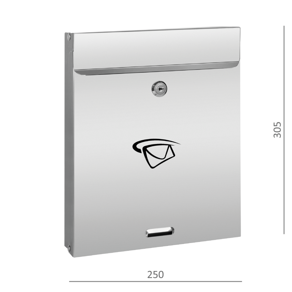 Poštovní schránka (305x250x60 mm), vhoz (20x240 mm) max. formát listu: A4, leštěná nerez /AISI304