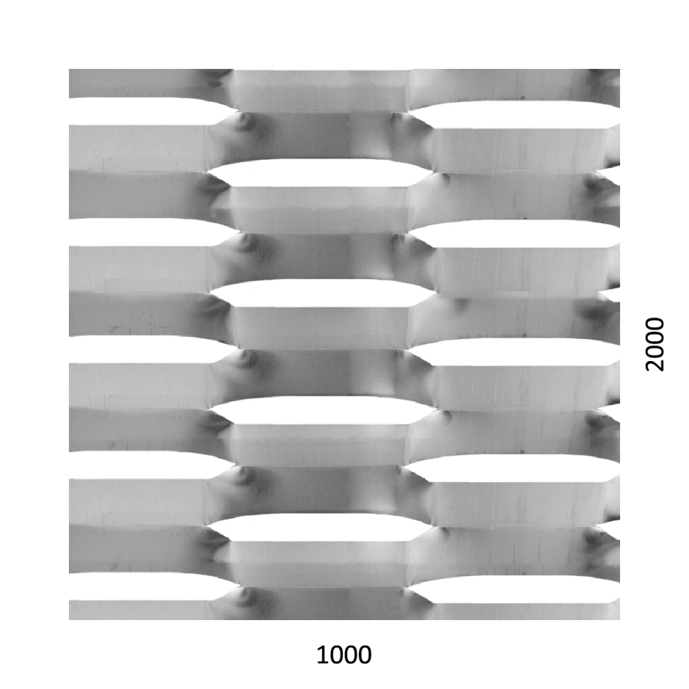 Tahokov AL, šestihranné oko, neválcované: 225x52 mm, můstek: 24 mm (1000x2000x2 mm), orientace oka: rozměr oka 225 mm je rovnoběžný s rozměrem tabule 1000 mm