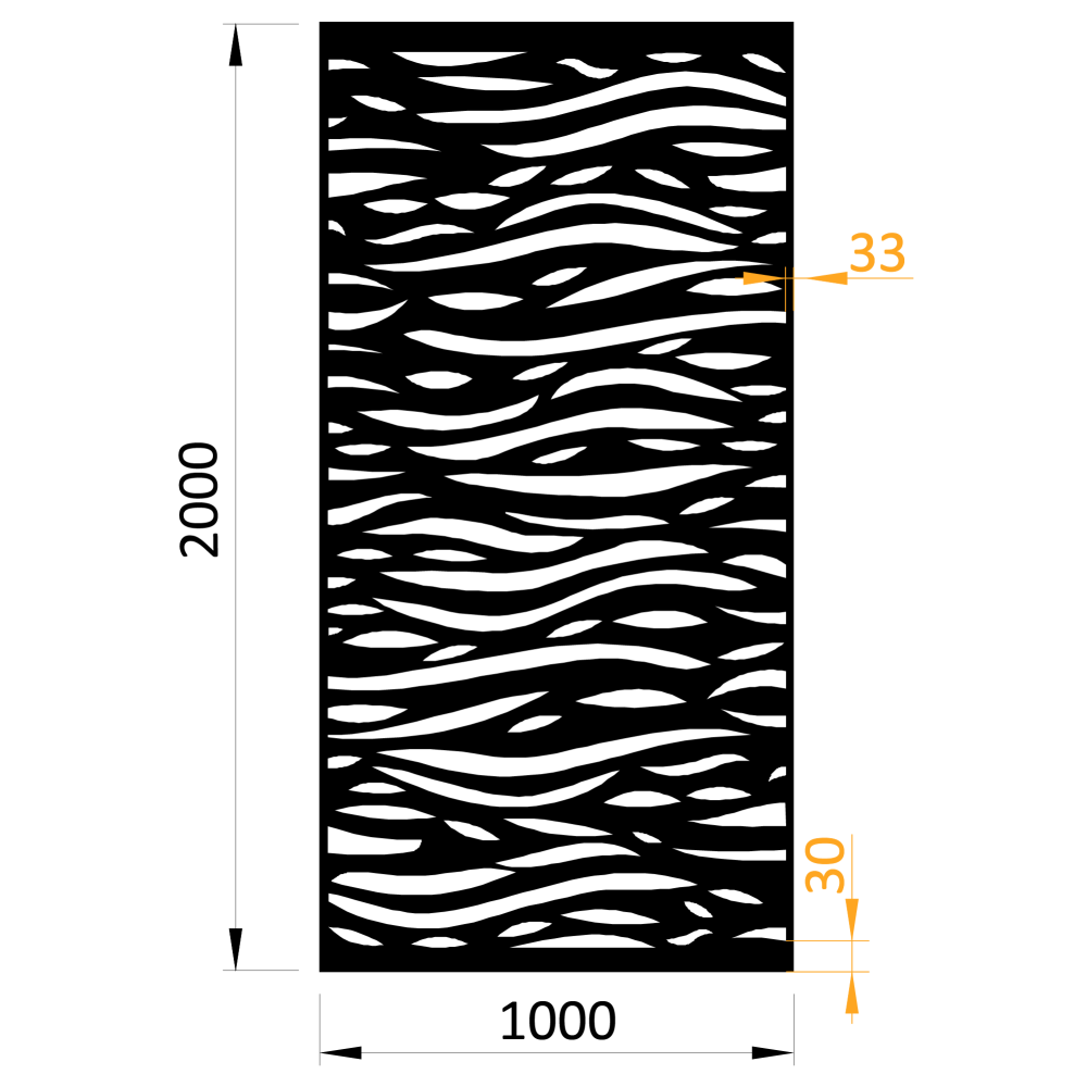 Designová kovová výplň, laserem vypálený vzor 1018, rozměr 1000x2000x2,5 mm, bez povrchové úpravy