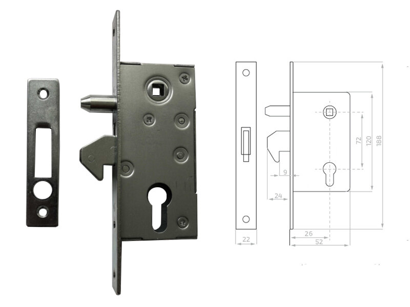 Hákový zámek s trnem do profilu 60 mm