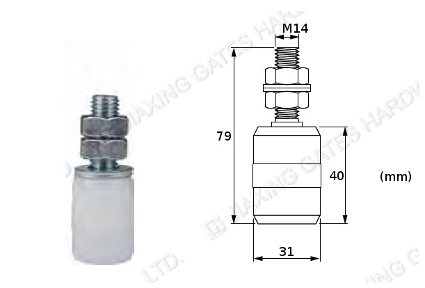 Cylindrický vodicí válec z nylonu 31x40