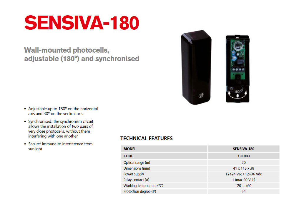 SENSIVA-180 - pár otočných reléových fotobuněk