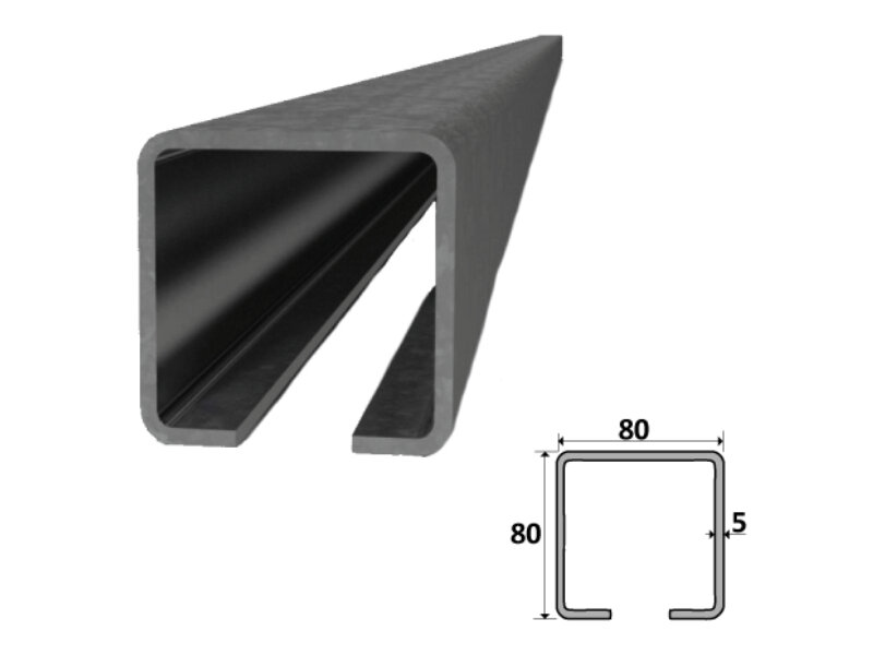 C80 - černý nosný velký C profil 80x80x5 mm pro samonosné posuvné brány