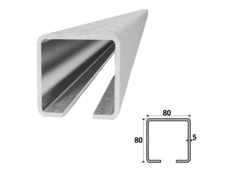 C80Z - pozinkovaný nosný velký C-profil 80x80x5 mm pro samonosné posuvné brány, délka 1m
