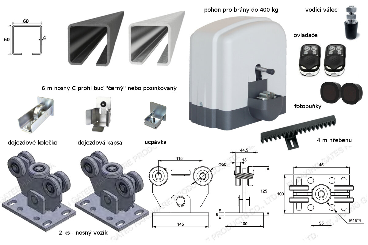 CN60PUF400 - kompletní řešení pro samonosnou posuvnou bránu