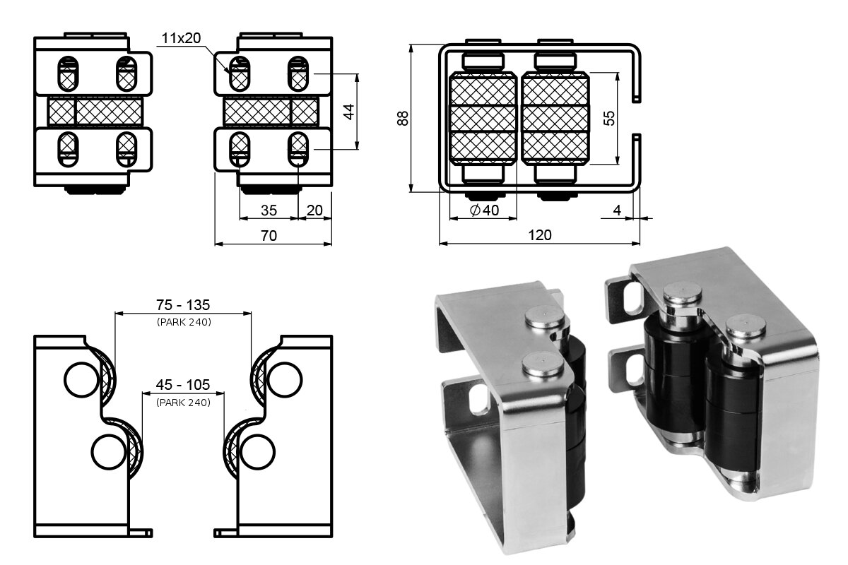 PADDOCK 4 - horní koncový doraz CAIS pro posuvnou bránu