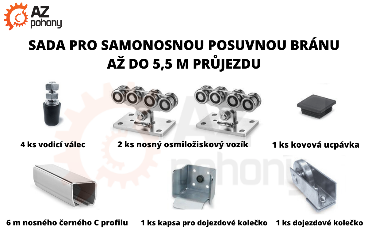 AZPsZn - sada pro samonosnou posuvnou bránu až do 5,5 m průjezdu a do 400 kg