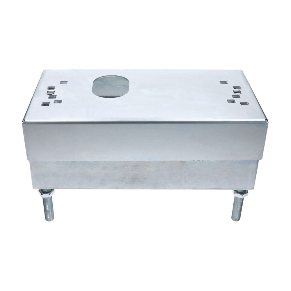 Univerzální podstavec pro pohon samonosného systému, určený na chemické kotvení, výškově nastavitelný 70 - 140 mm, pozinkovaný