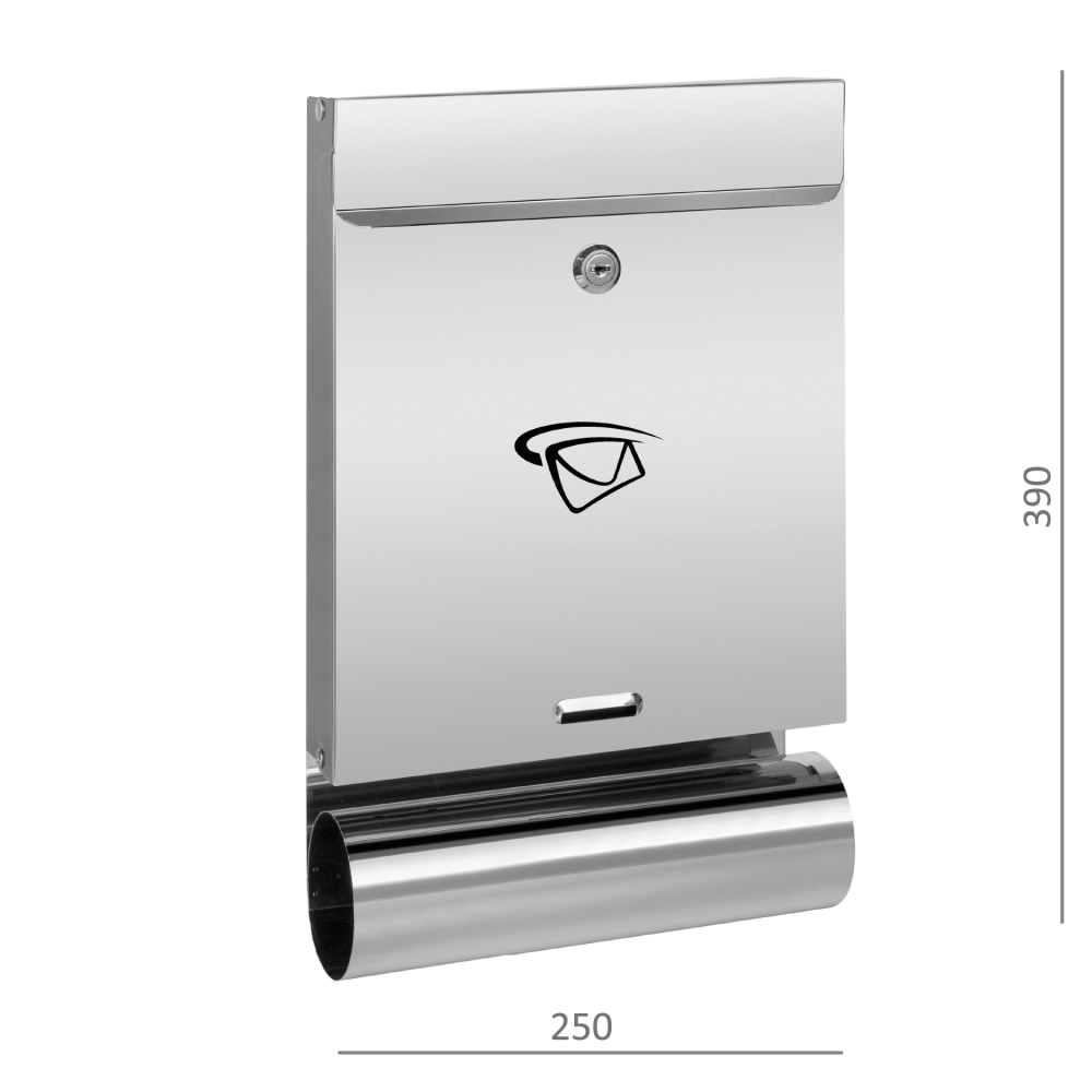 Poštovní schránka (390x250x60 mm), vhoz (20x240 mm) max. formát listu: A4, leštěná nerez /AISI304