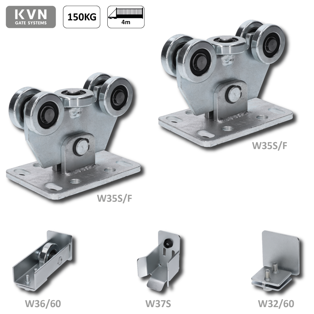 W-SET60F Set pro samonosný systém 60 x 60 x 4 mm, 2x vozíky, 1x doraz, 1x náběhové kolečko