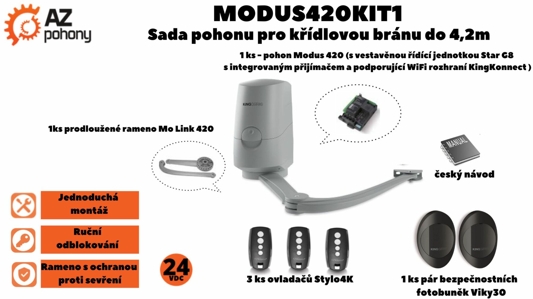 Modus420Kit1 - sada rychlého pohonu pro křídlovou bránu do 4,2 m