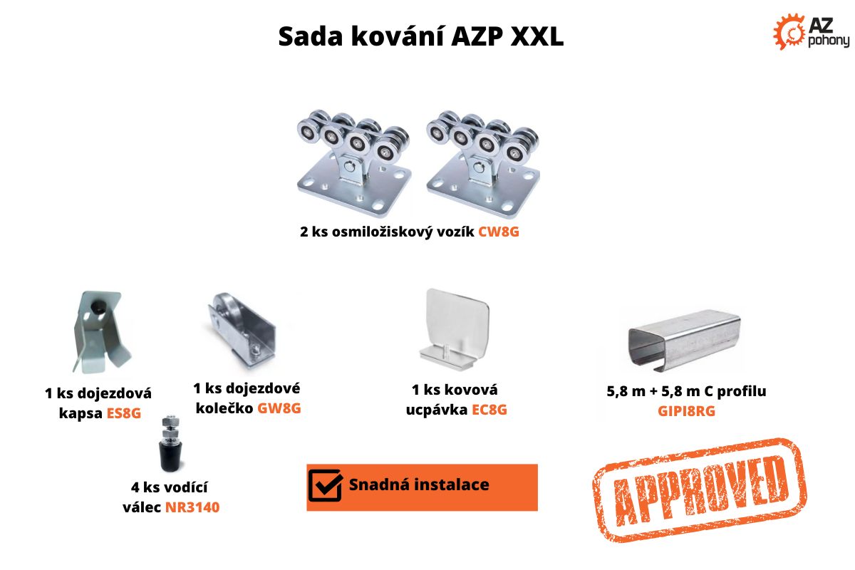 AZPXXL - KOVÁNÍ AZP XXL do hmotnosti brány 1200 kg a až do 8,5 m průjezdu, černý c profil