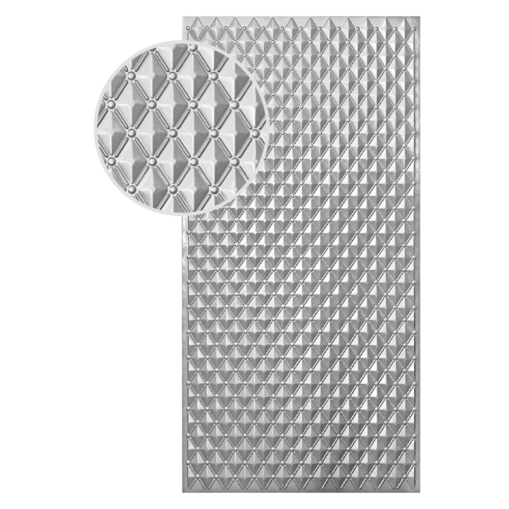 Plech oceľový pozinkovaný DX51D, rozmer 2000x1000x1,2mm +/- 0.5%, lisovaný vzor - IHLAN 66x46mm, 3D efekt