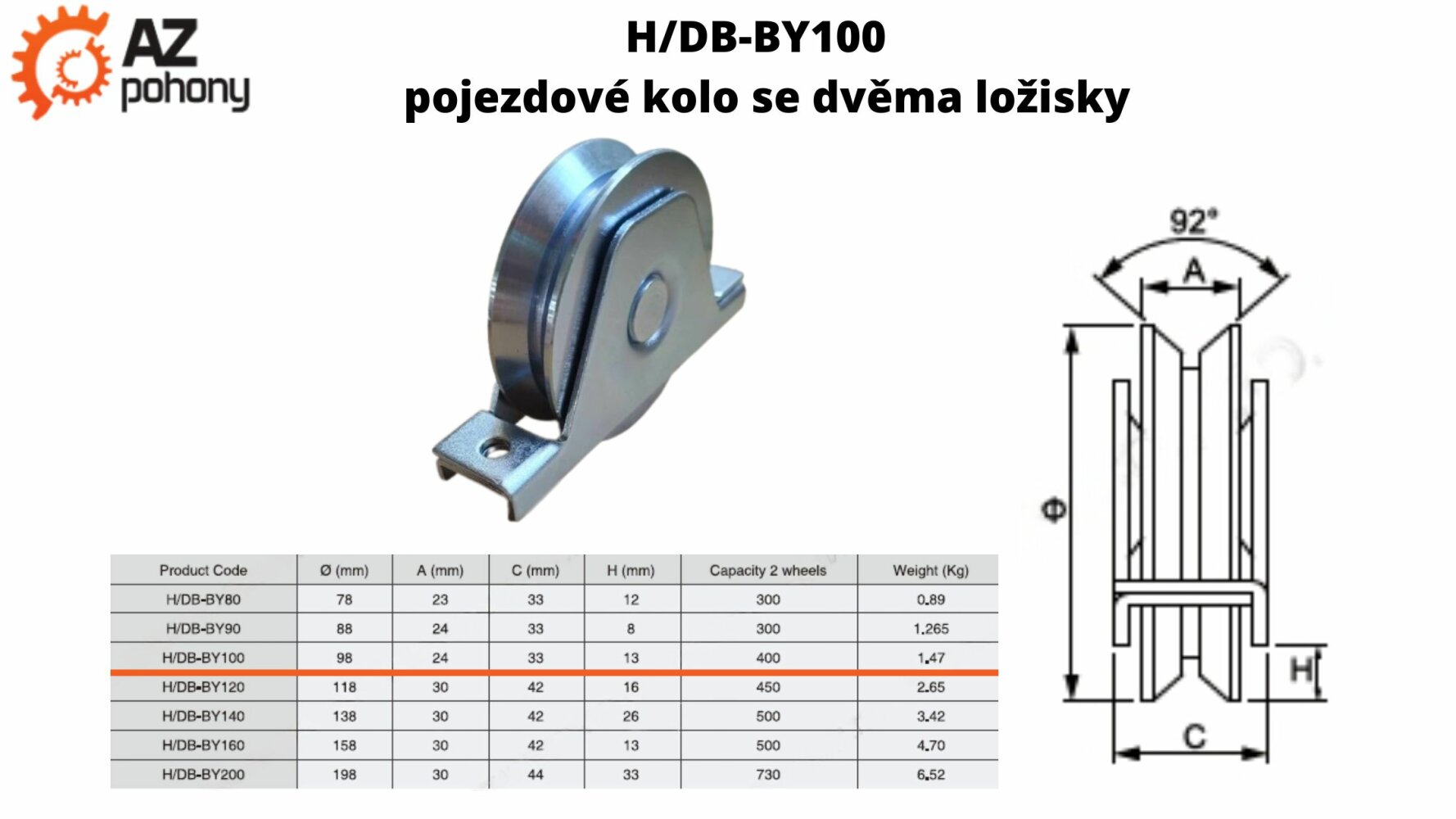 H/DB-BY100 - POJEZDOVÉ KOLO SE DVĚMA LOŽISKY