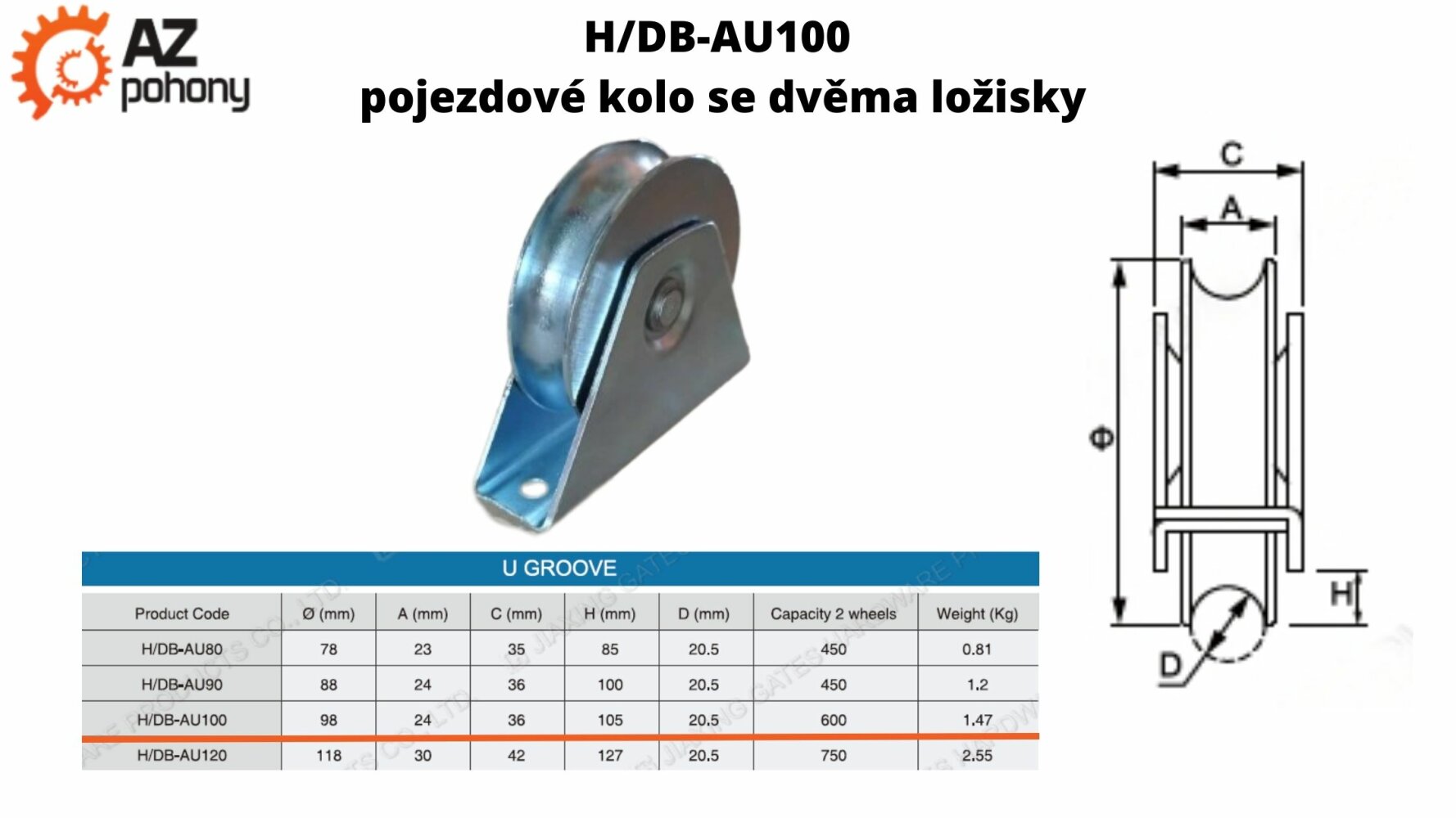 H/DB-AU100 pojezdové kolo se dvěma ložisky