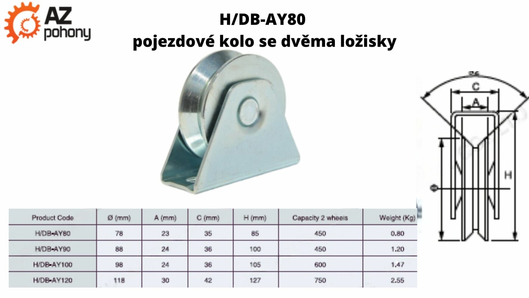 H/DB-AY80 - pojezdové kolo se dvěma ložisky