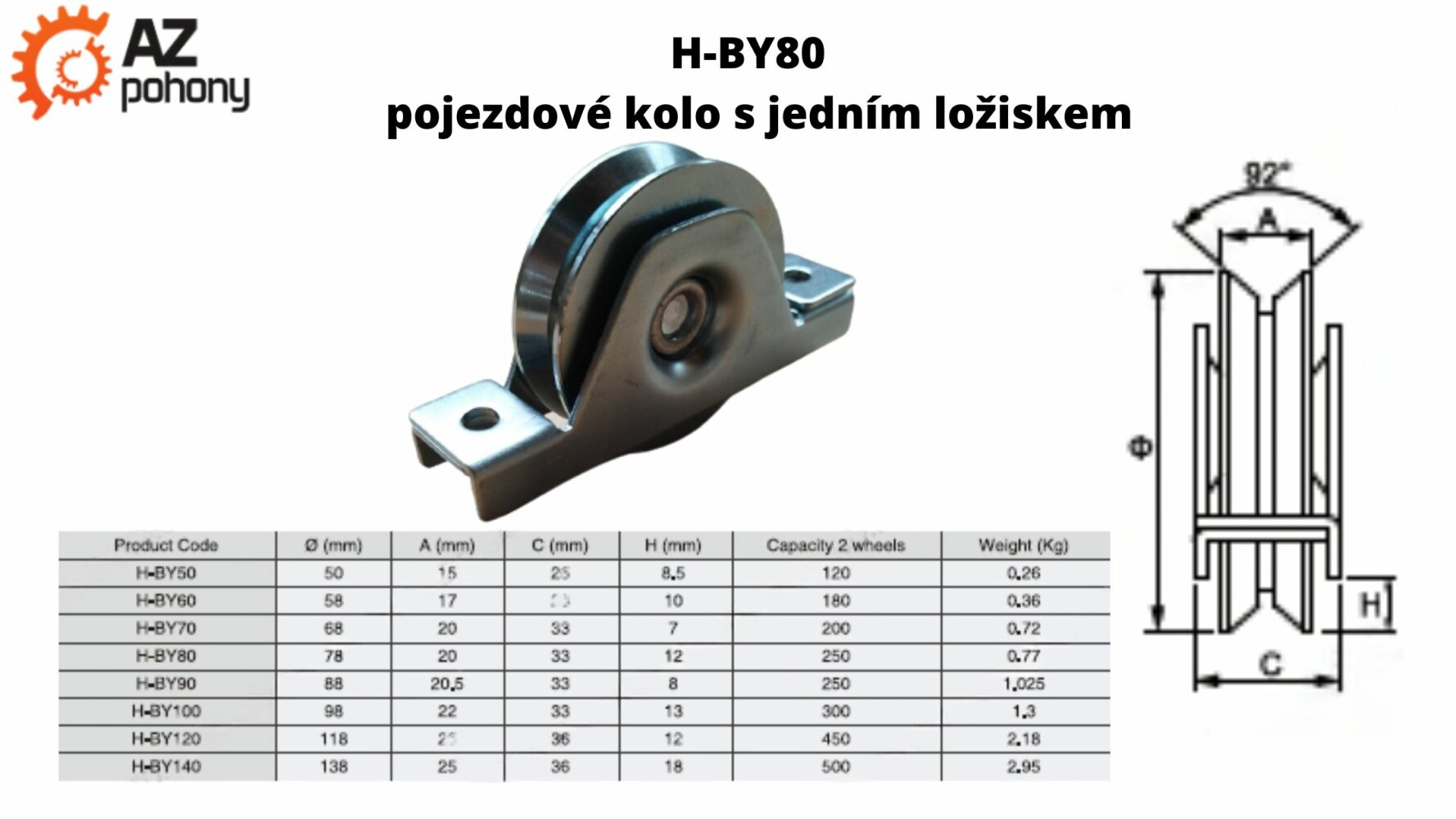 H-BY80 POJEZDOVÉ KOLO S JEDNÍM LOŽISKEM