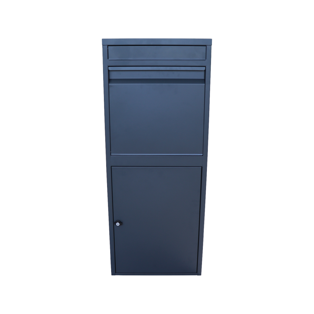 Box na balíky (410x385x1020mm) s přepadovou lištou na ochranu balíků, tloušťka 0.8mm) velikost balíku: 320x300x260mm, barva: RAL 7016 (antracit)