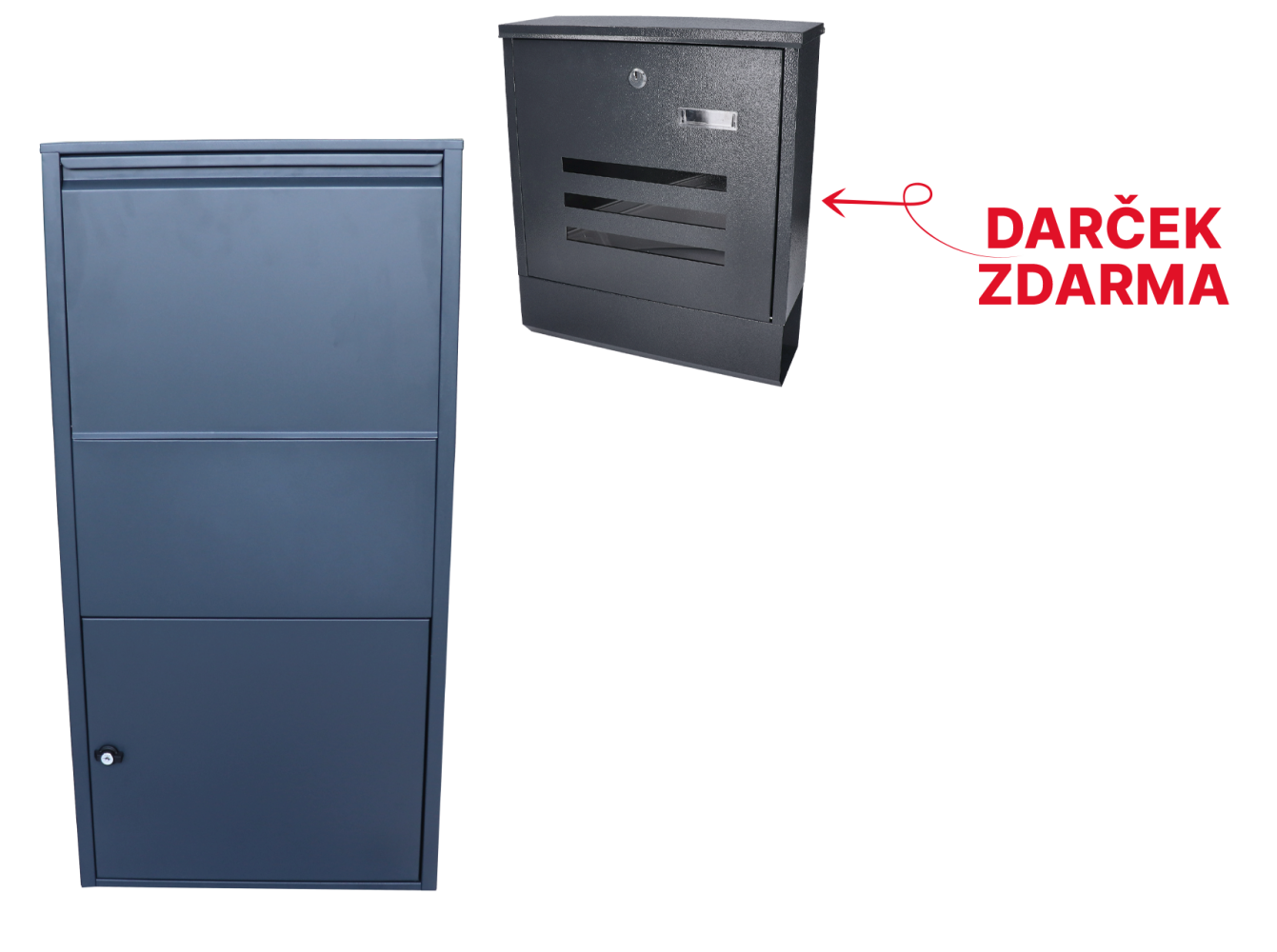 Box na balíky (440x220x880mm) s přepadovou lištou na ochranu balíků, tloušťka 0.8mm), Max. velikost balíku: 360x170x260mm, barva: RAL 7016 (antracit)