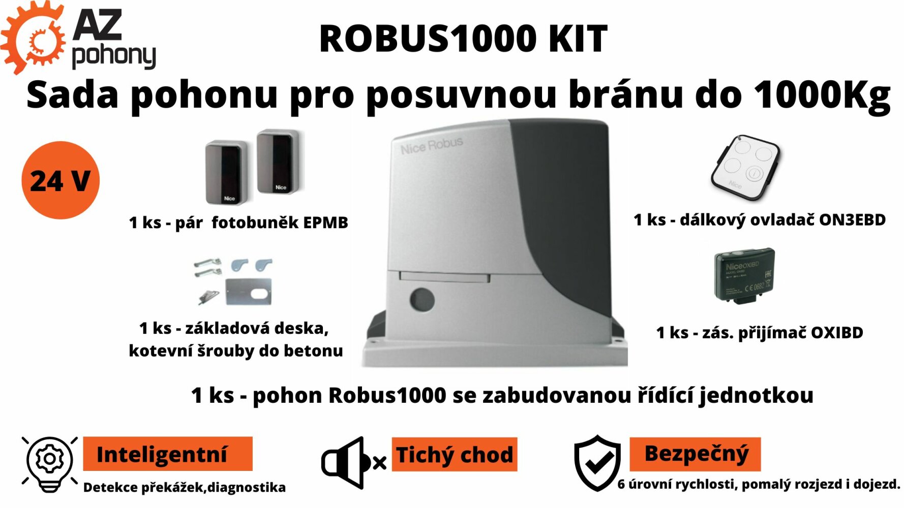 Robus1000 KIT - sada pohonu Nice pro posuvnou bránu do 1000 kg
