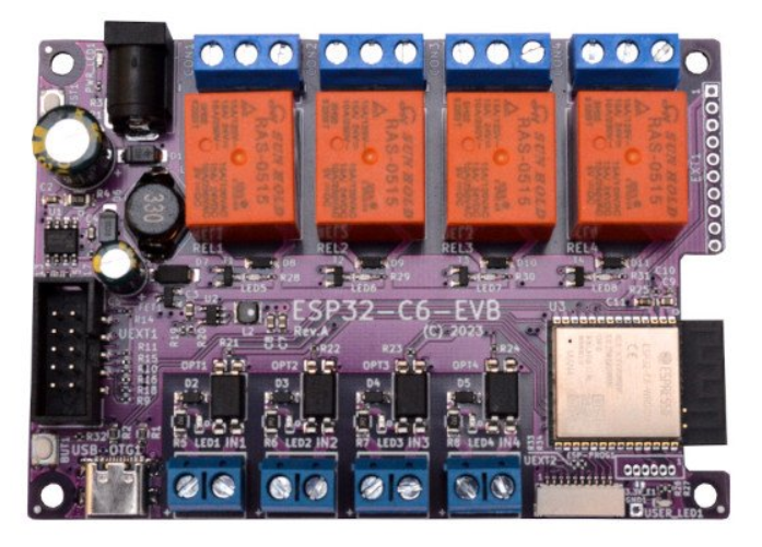 EspEasy, Home Assistant Olimex ESP32-C6-EVB vývojová deska s ESP32, 4xrelé, 4xoptoizolované vstupy