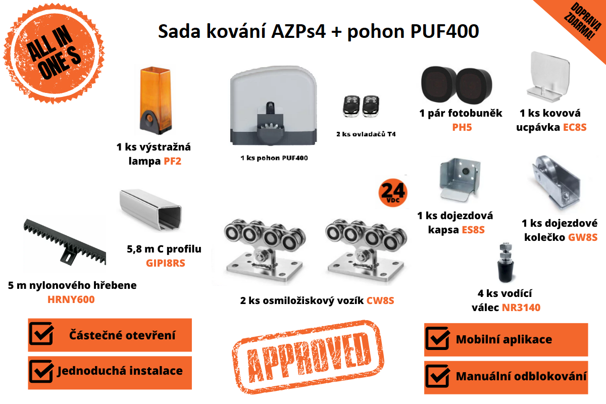 PUF400 ALL IN ONE sada S - KOVÁNÍ AZPs + Pohon PUF400 až do 5,5 m průjezdu (s možností výběru pohonu)