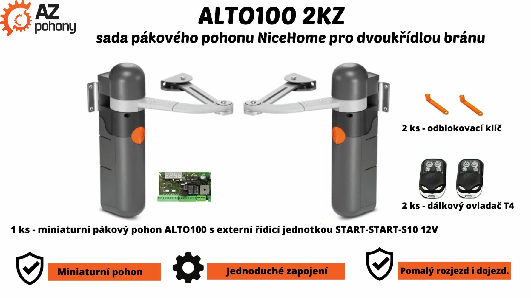 ALTO100 2KZ - sada pákového pohonu NiceHome pro dvoukřídlou bránu