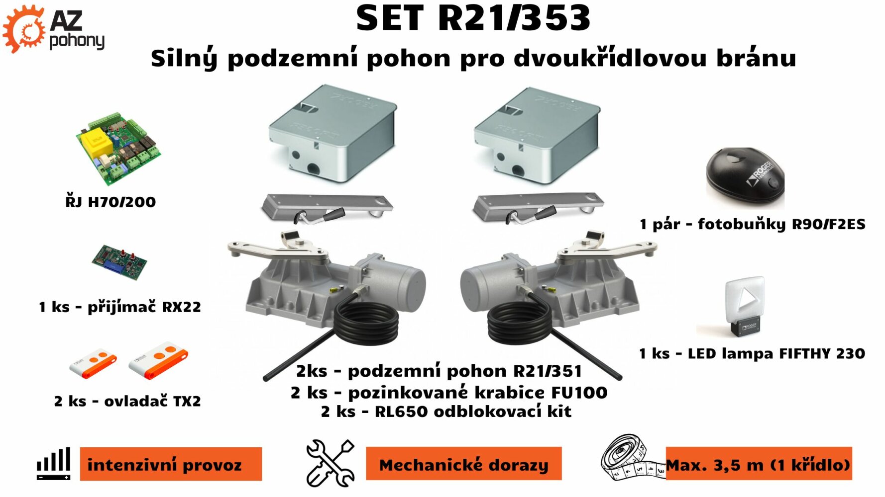 SET R21/353 - silný podzemní pohon Roger pro dvoukřídlou bránu
