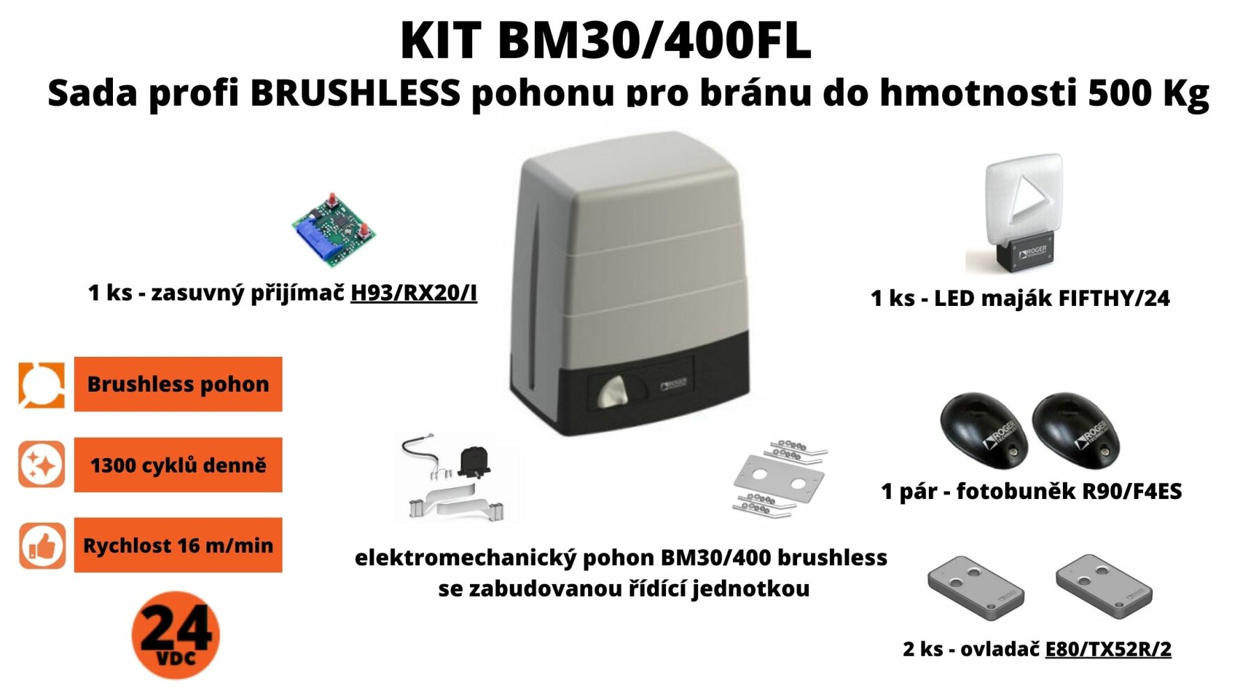 KIT BM30/400FL - sada profi brushless pohonu pro bránu do hmotnosti 500 kg