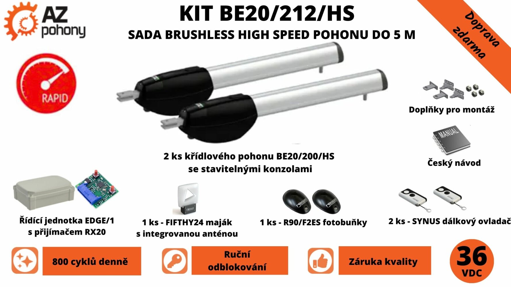 KIT BE20/212/HS - sada brushless HIGH SPEED pohonu do 5 m