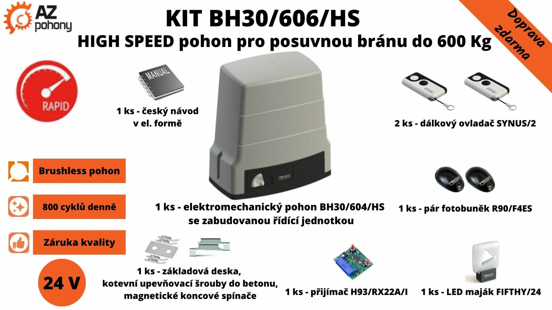 KIT BH30/606/HS - HIGH SPEED pohon pro posuvnou bránu do 600 kg