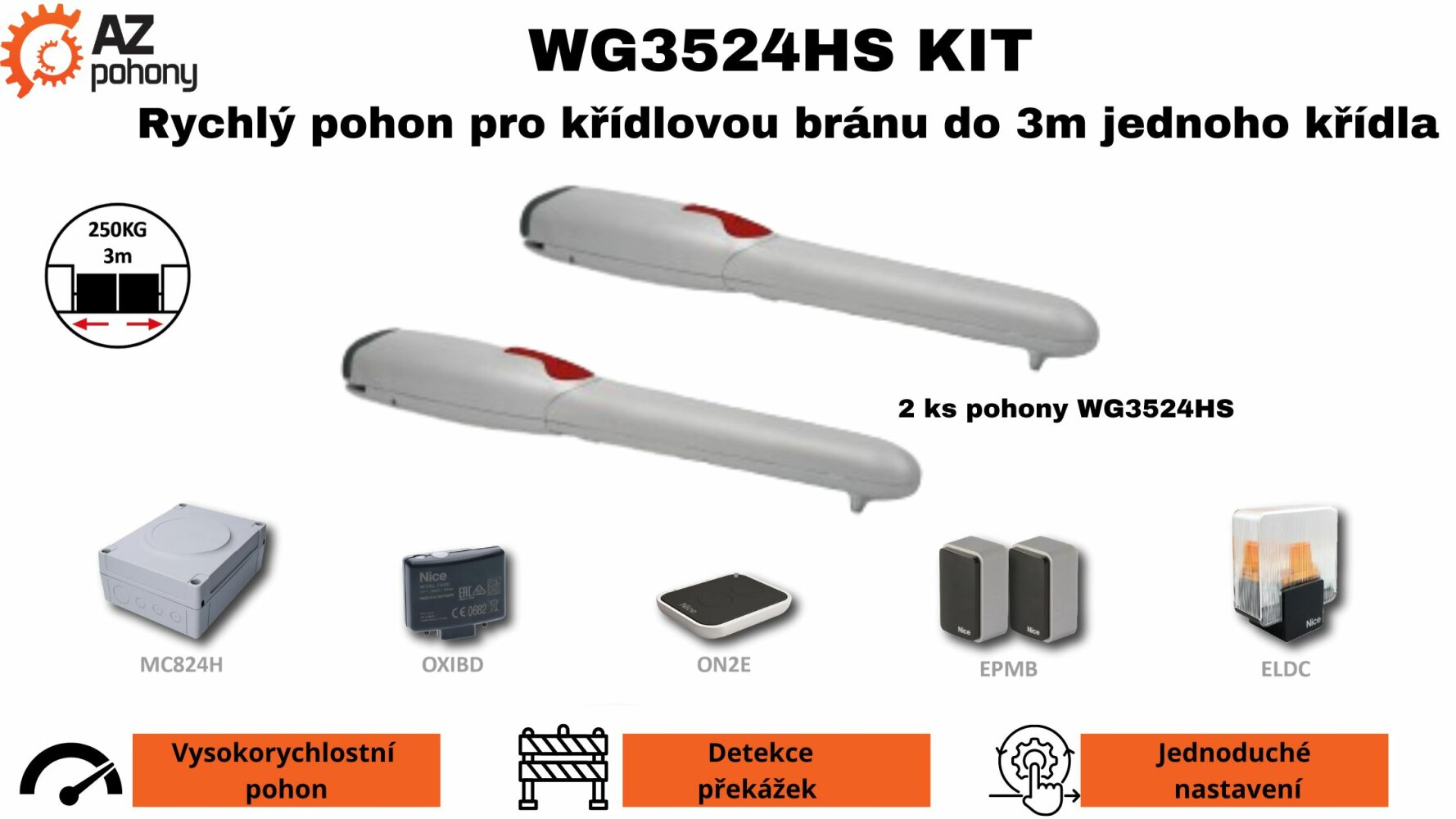 KIT-HI-SPEED rychlý pohon pro křídlovou bránu do 3m jednoho křídla