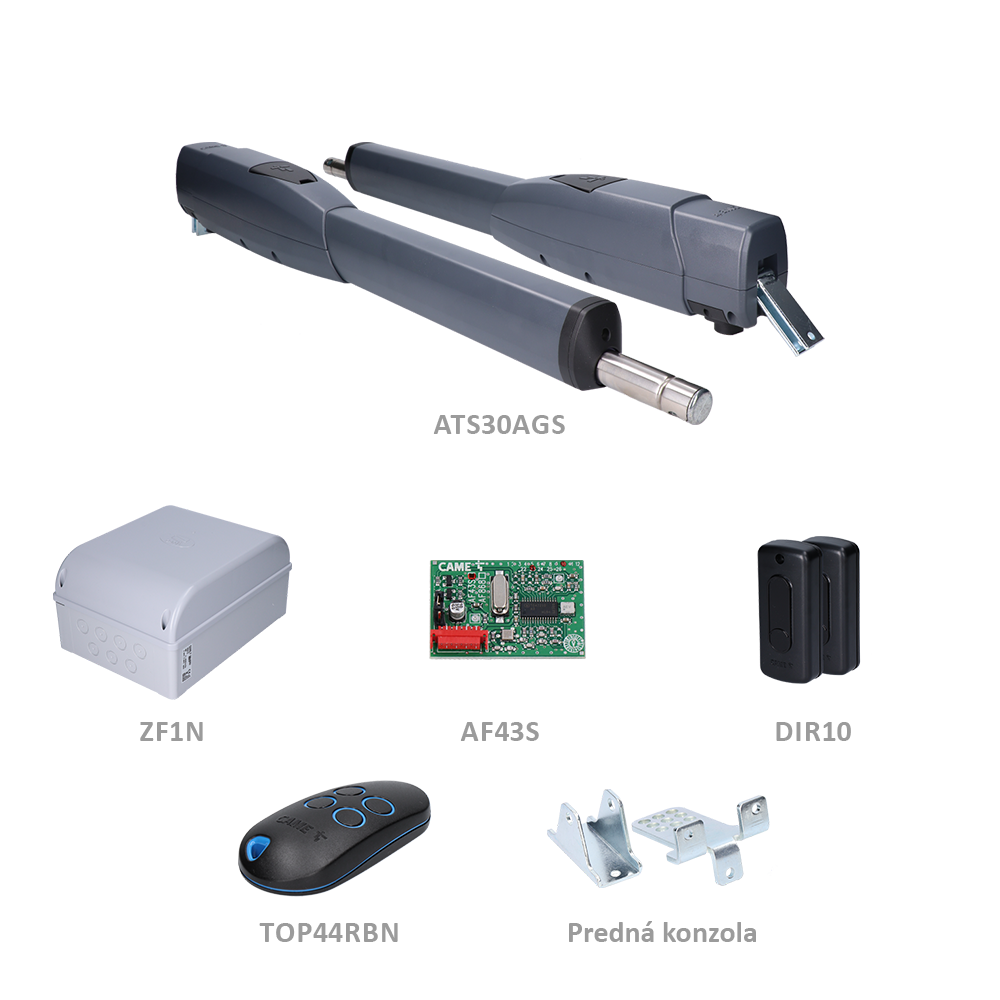 CAME ATS30 SAFE sada pre dvojkrídlovú bránu do 3m/krídlo, 2x ATS30AGS (230V, 250W, 1500N), 1x ZF1N, 1x AF43S, 1x TOP44RBN, 1 pár DIR10