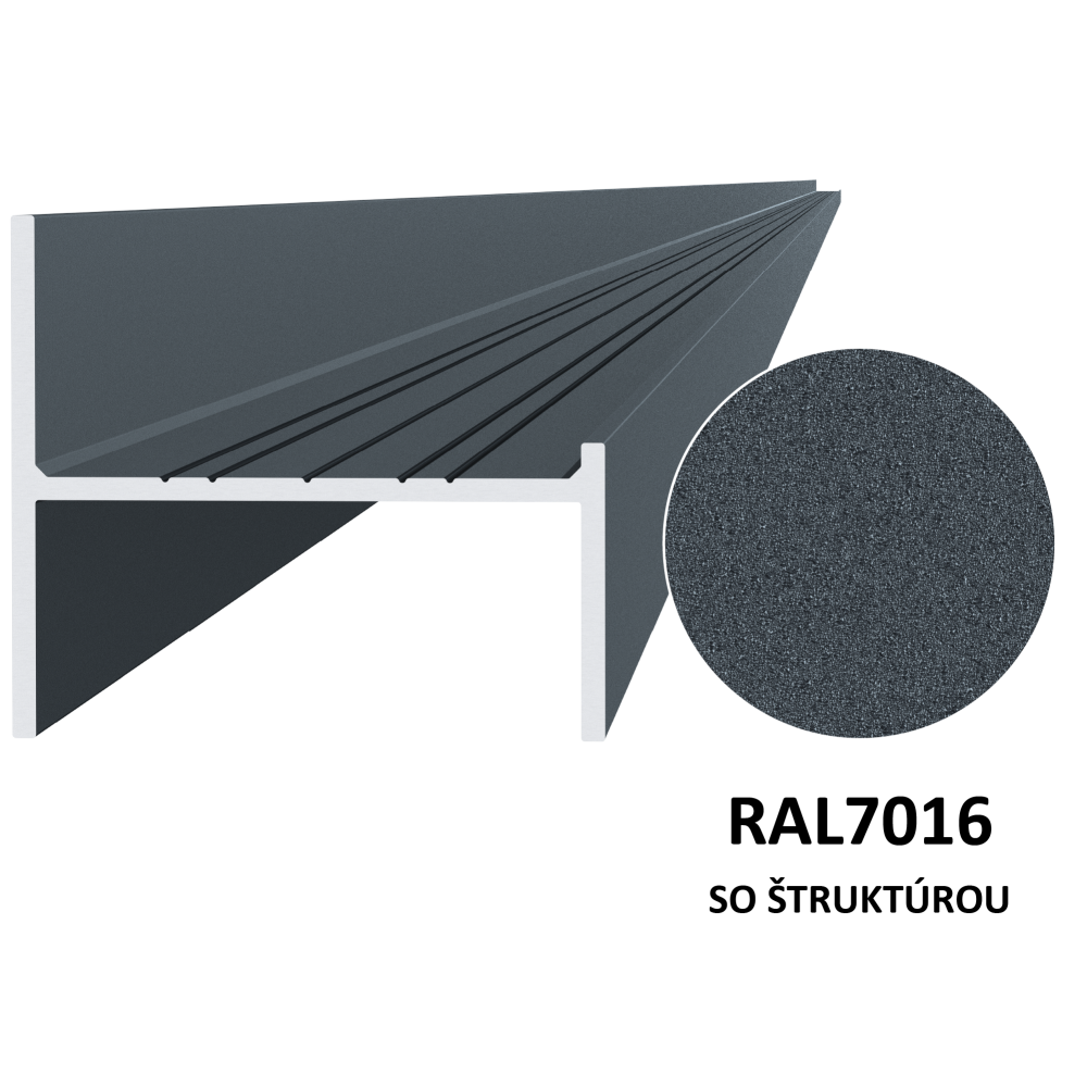 Hliníkový UT profil 50x44x6000 mm, materiál EN AW-6060 T66, hliník s povrchovou úpravou, práškový lak se strukturou, antracit RAL7016, cena za KUS