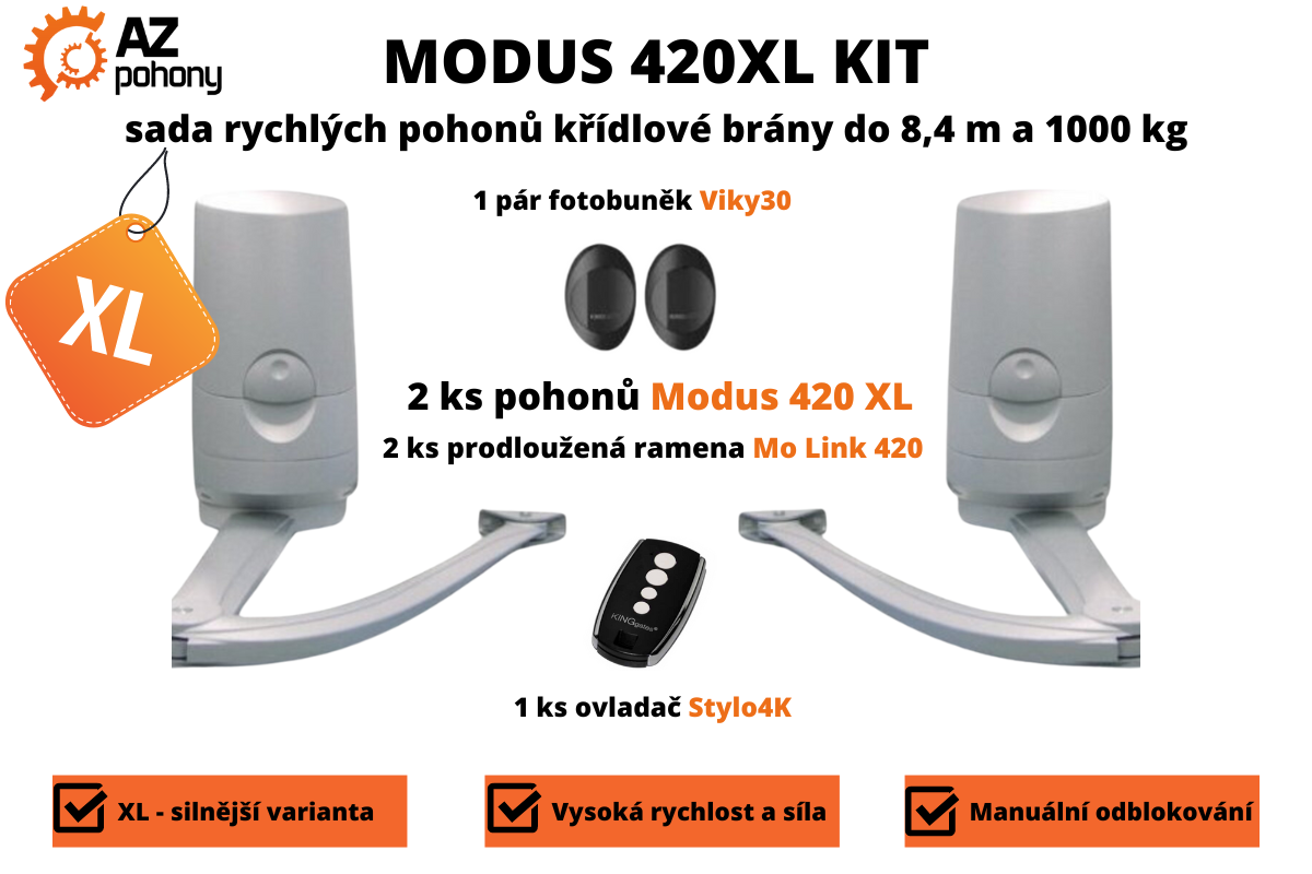 Modus420 XLKit  - sada rychlých pohonů křídlové brány do 8,4 m