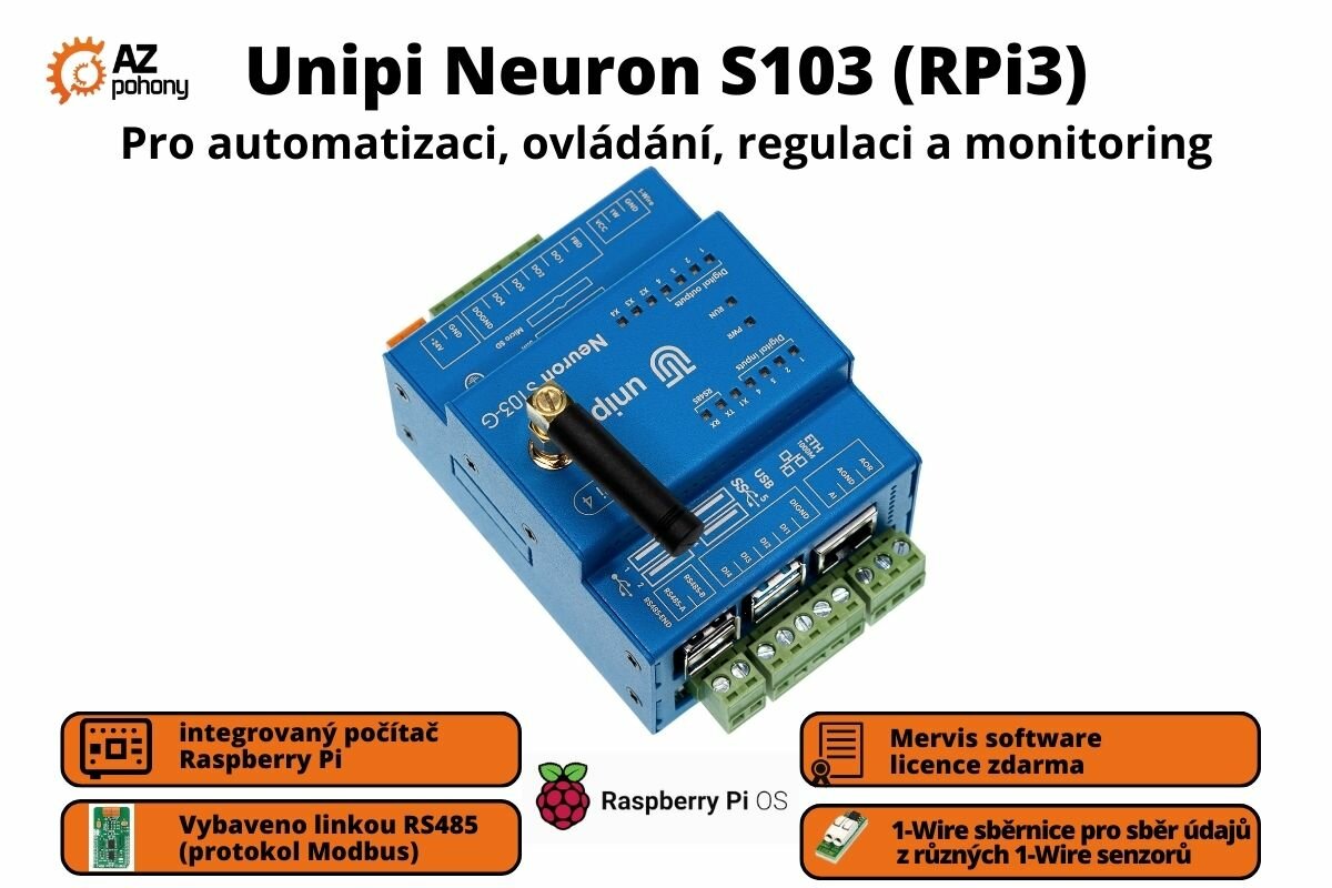 Unipi Neuron S103 (RPi4 8GB RAM) - Pro automatizaci, ovládání, regulaci a monitoring