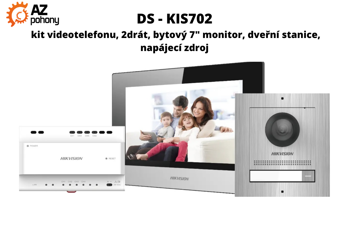 DS-KIS702 kit videotelefonu, 2drát, bytový 7" monitor, dveřní stanice, napájecí zdroj