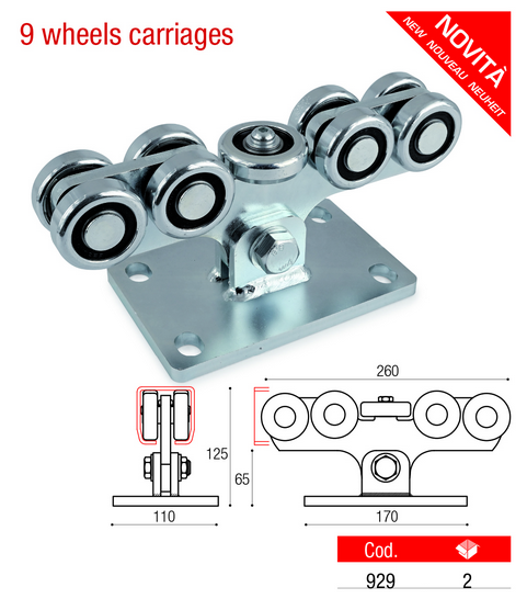 NVM9 929 devítikolový nosný vozík pro profil CM (60x60x3,5mm)