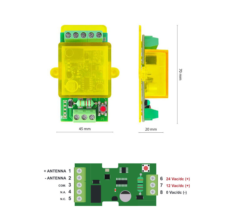 RX1ONE - jednokanálový přijímač 433 Mhz a 868 Mhz