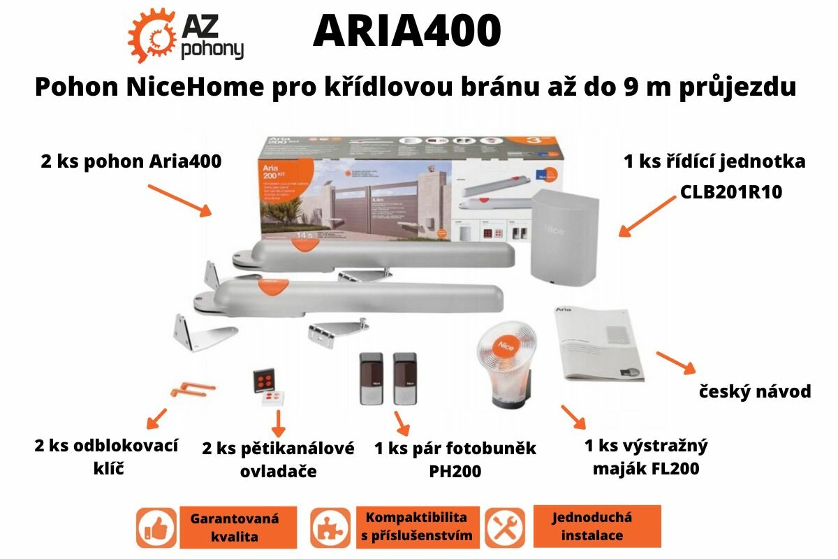 ARIA400 - NiceHome pohony pro křídlovou bránu až do 9 m průjezdu