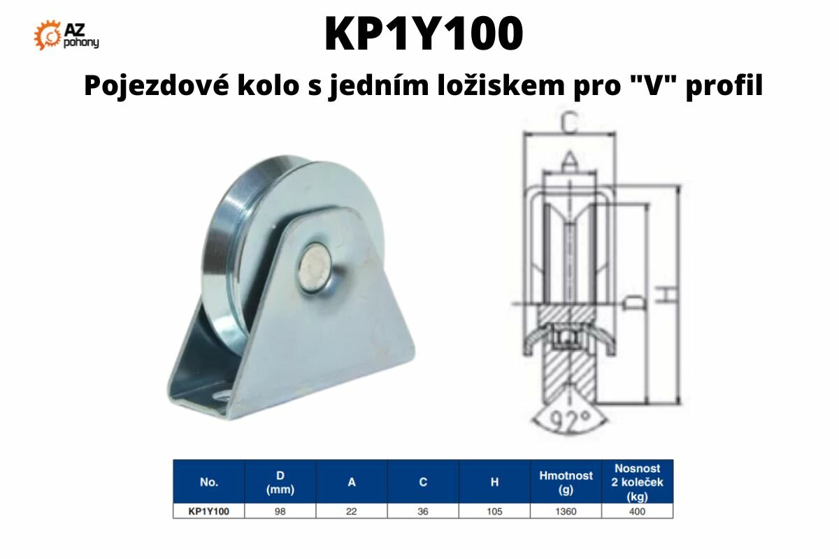 KP1Y100 - pojezdové kolo s jedním ložiskem pro "V" profil
