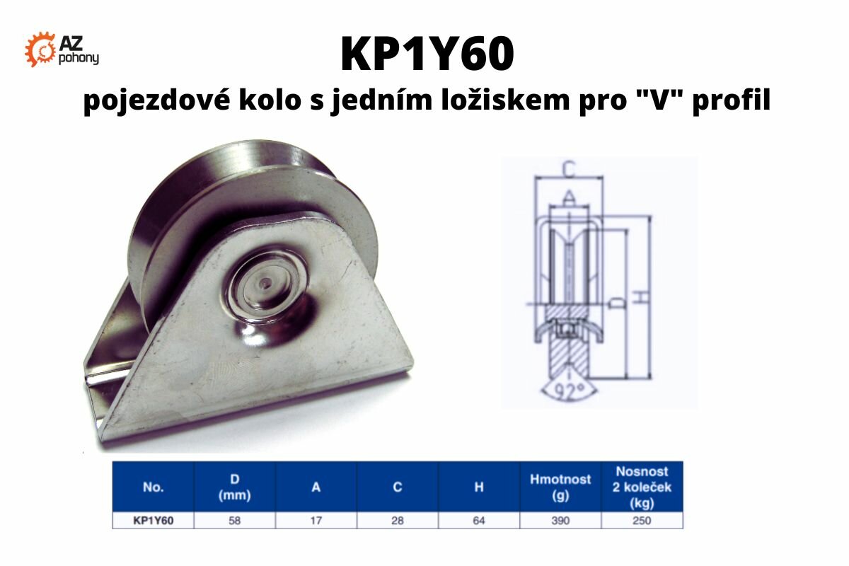 KP1Y60 - pojezdové kolo s jedním ložiskem pro "V" profil