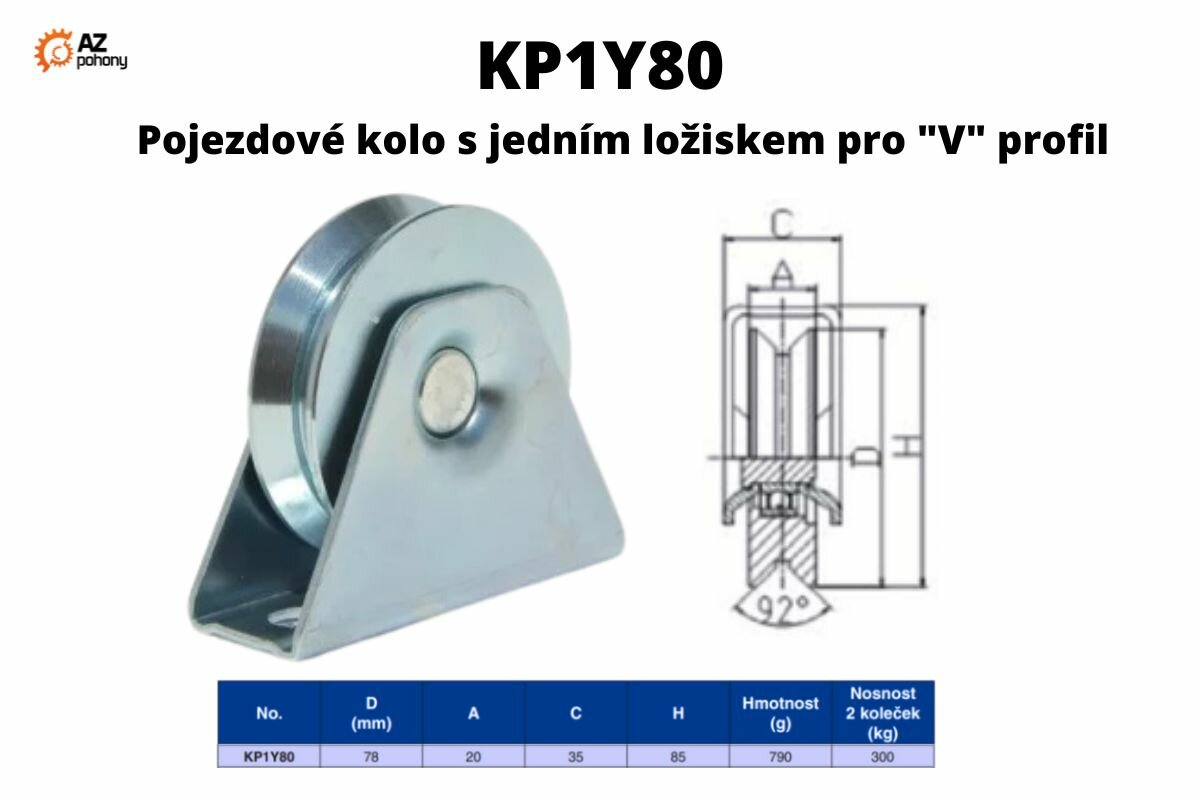 KP1Y80 - pojezdové kolo s jedním ložiskem pro "V" profil