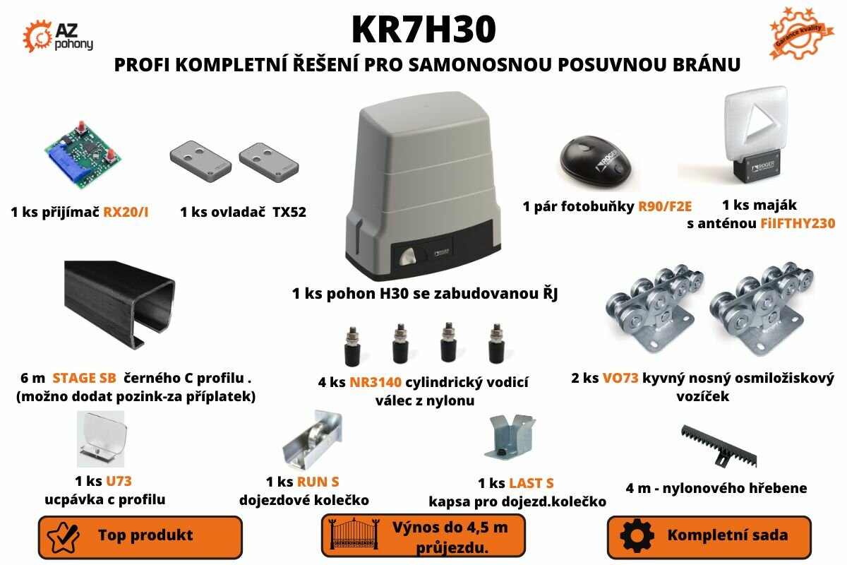 KR7H30 - kompletní řešení pro samonosnou posuvnou bránu